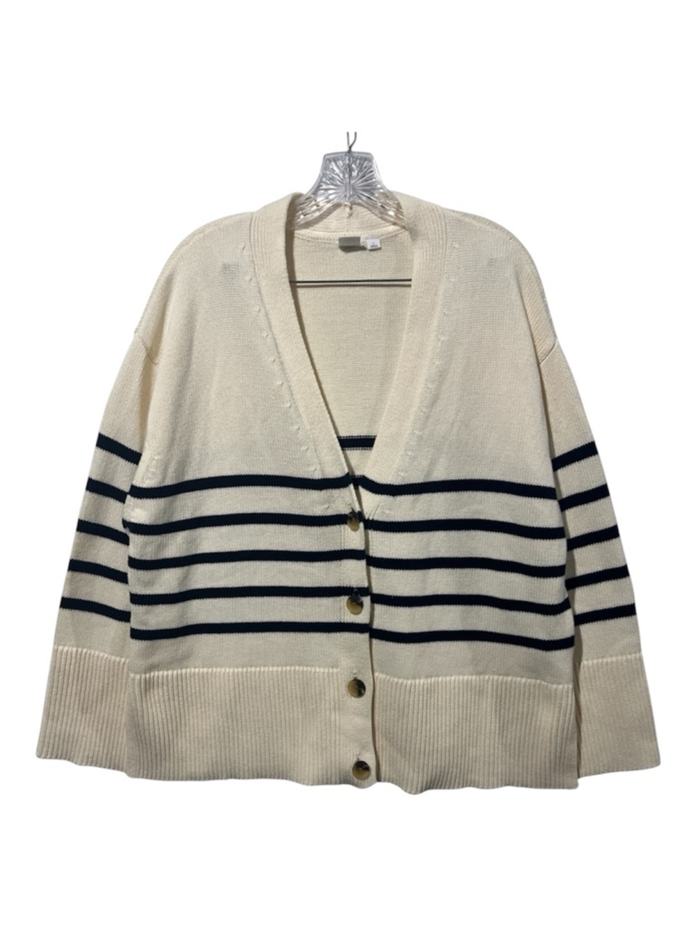 GAP Women's 24/7 Split Hem Cardigan Women’s Large Cream Navy Stripe Oversized